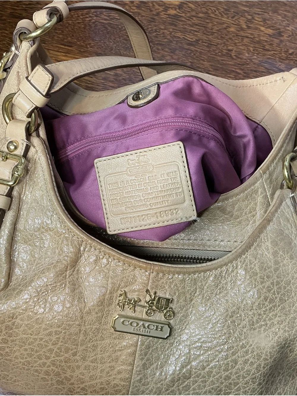 Coach Madison Maggie Metallic Gold Pebbled Leather Hobo